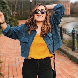 Abercrombie & Fitch Blue Corduroy Cropped Jacket